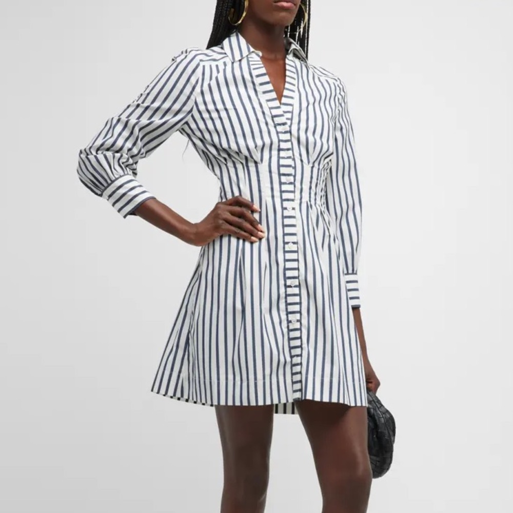 Vacation Beach Veronica Beard Corset Dress Luxury Button Up Striped Dress